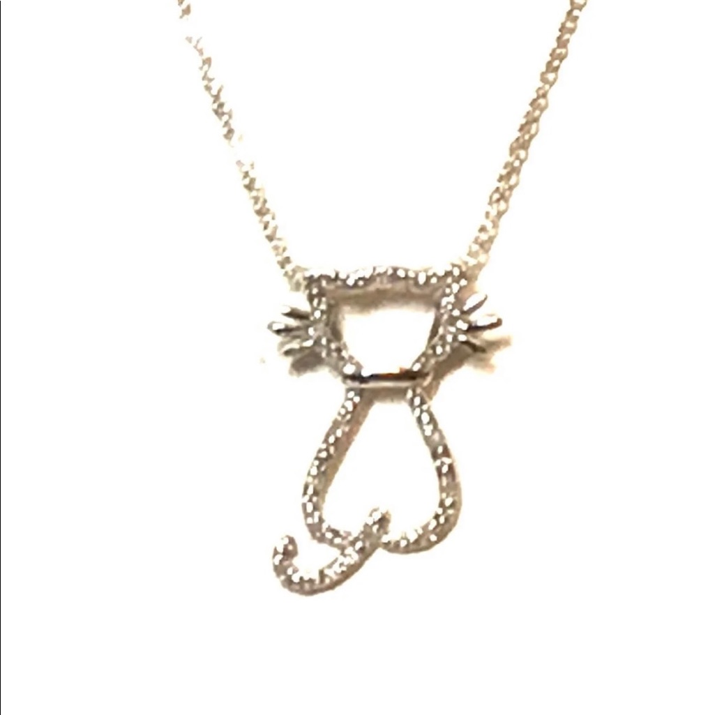 Sterling Cute Kitty Crystal Necklace